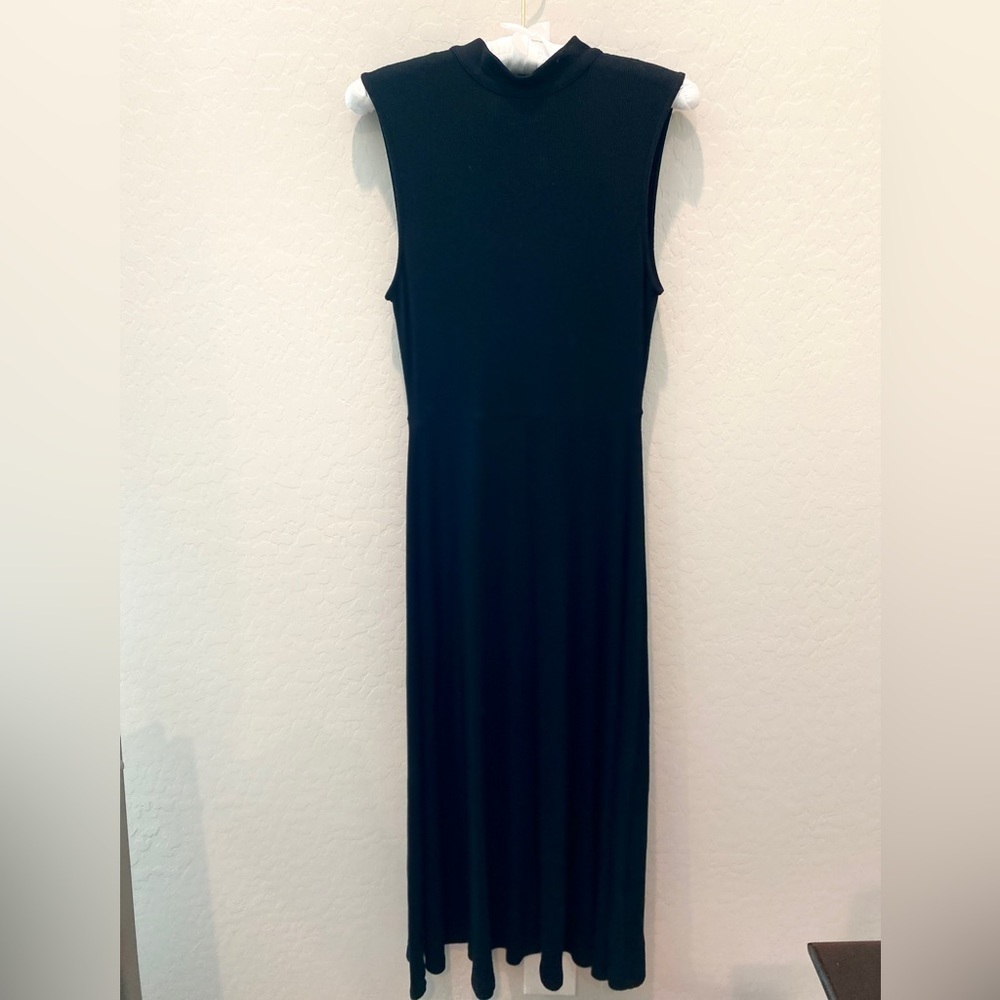 WHO WHAT WEAR | Black Knit Turtleneck Sleeveless Minimalist Maxi Dress | XS